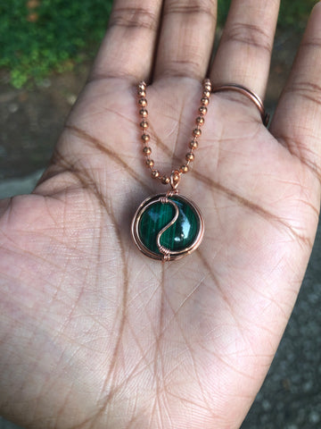 Malachite Ying Yang Crystal Necklace